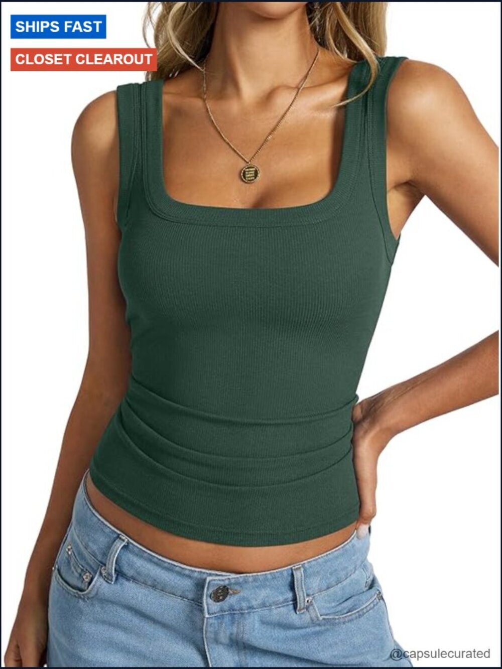 Cotton Ribbed Square Neck Tank Top Backless Sleeveless Cami Shirt